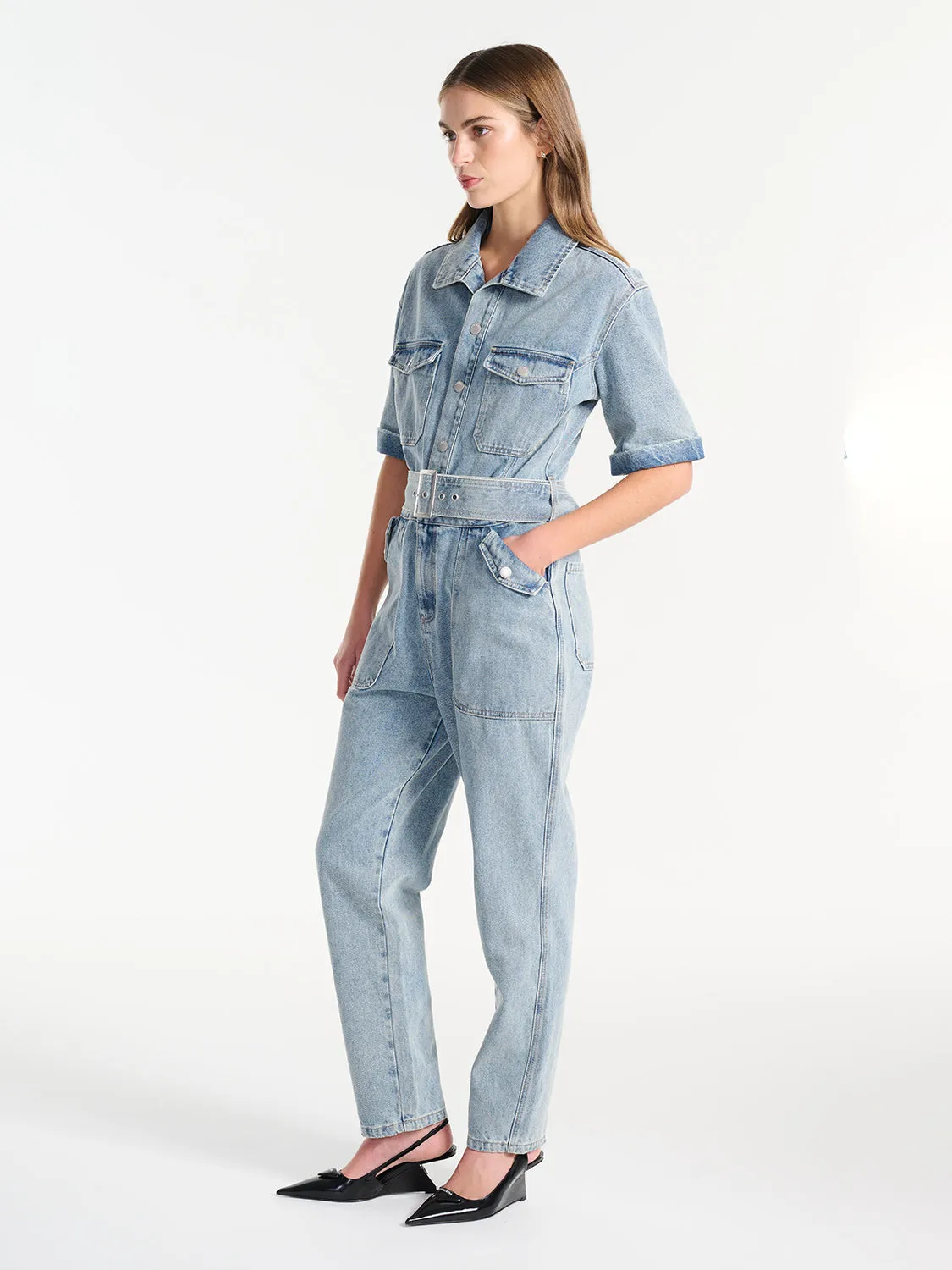 Kiera Denim Boiler Suit - Mid Blue Wash