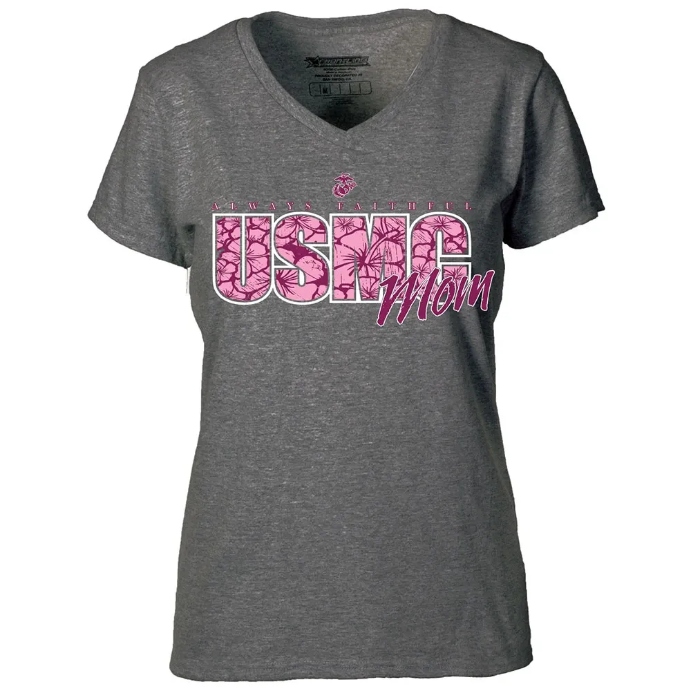 Ladies USMC Mom V-Neck T-Shirt