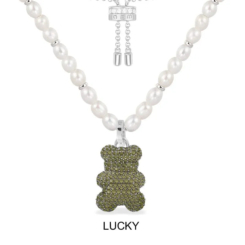 Lucky Yummy Bear (Clippable) Adjustable Necklace with Pearls