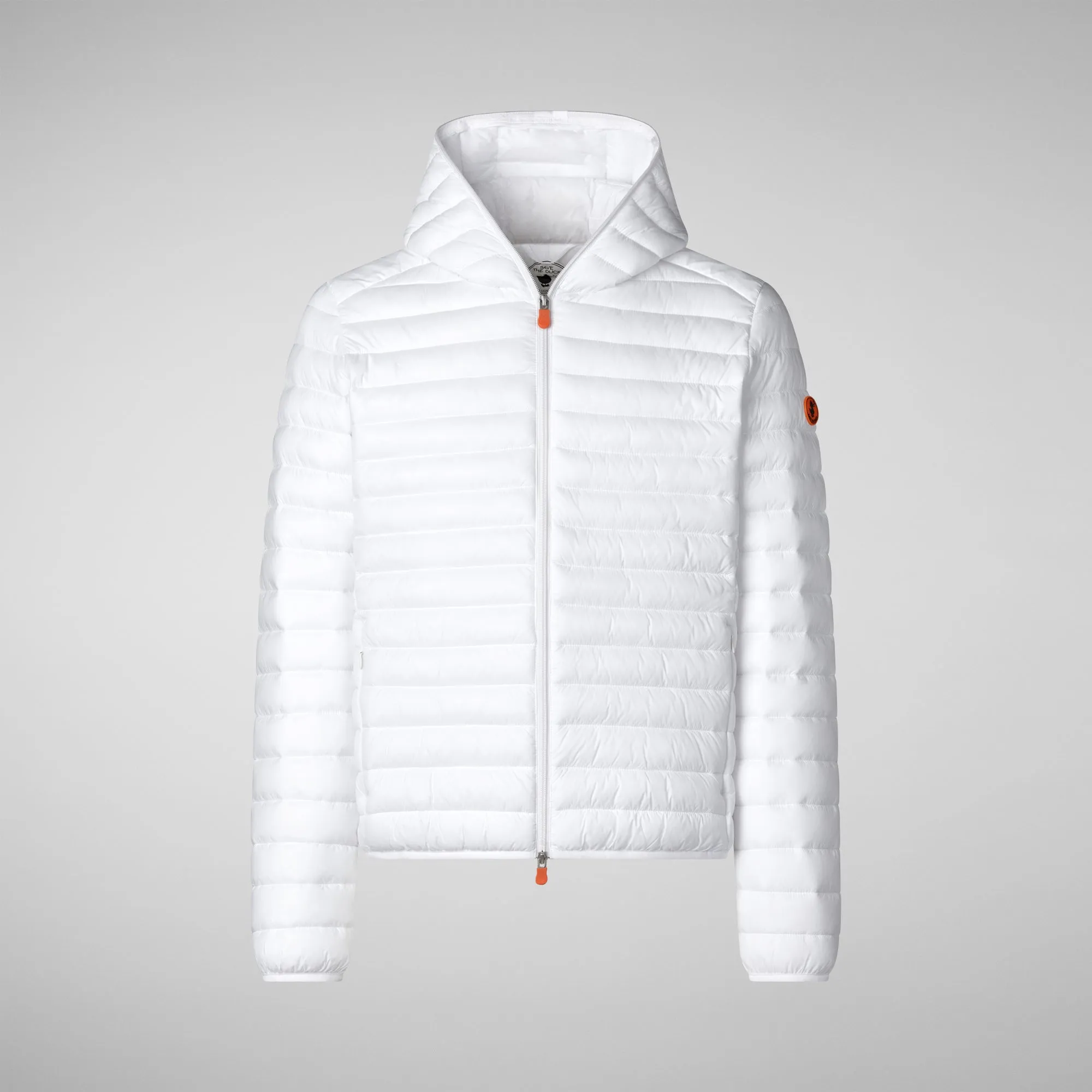 Man's animal free hooded puffer jacket Donald in white