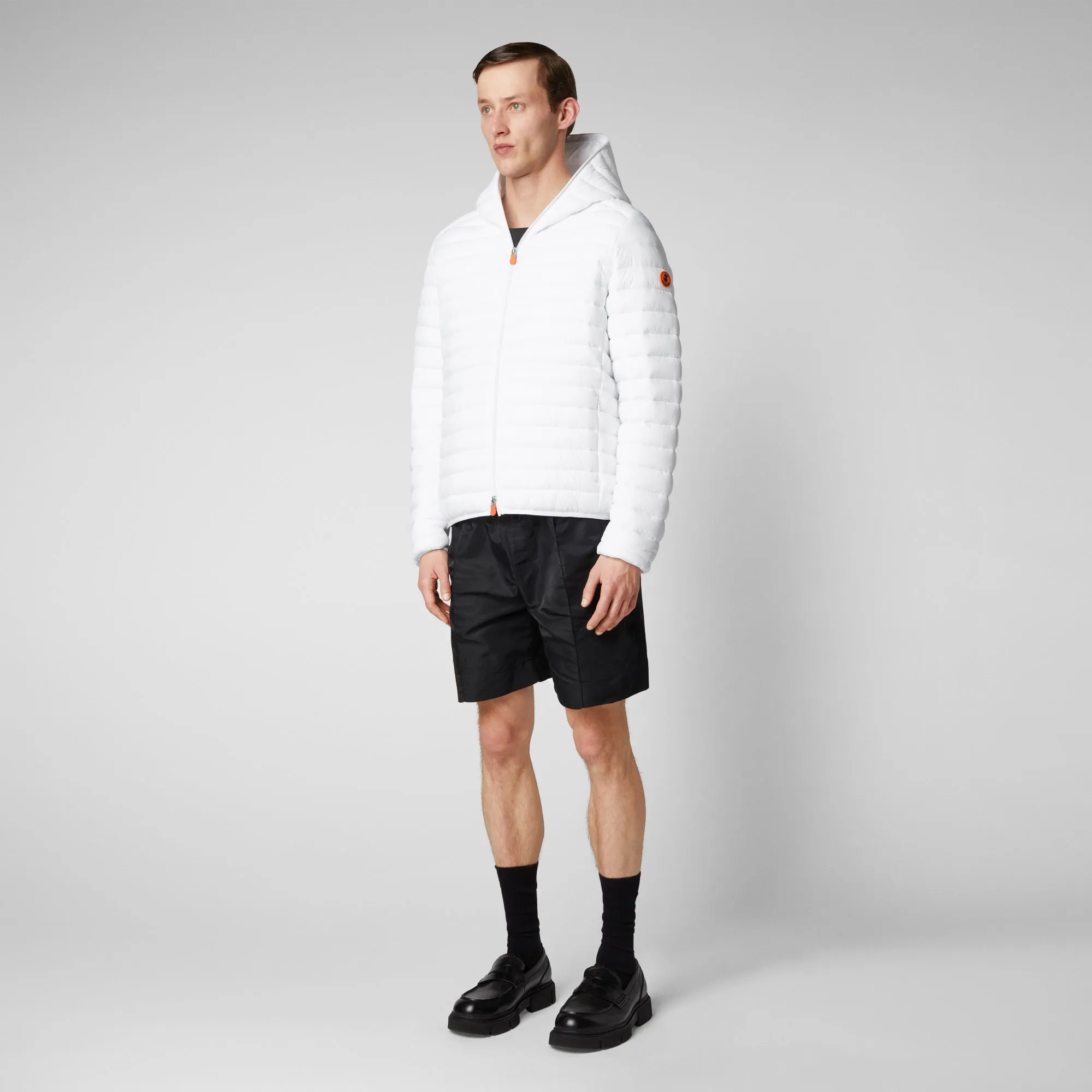 Man's animal free hooded puffer jacket Donald in white