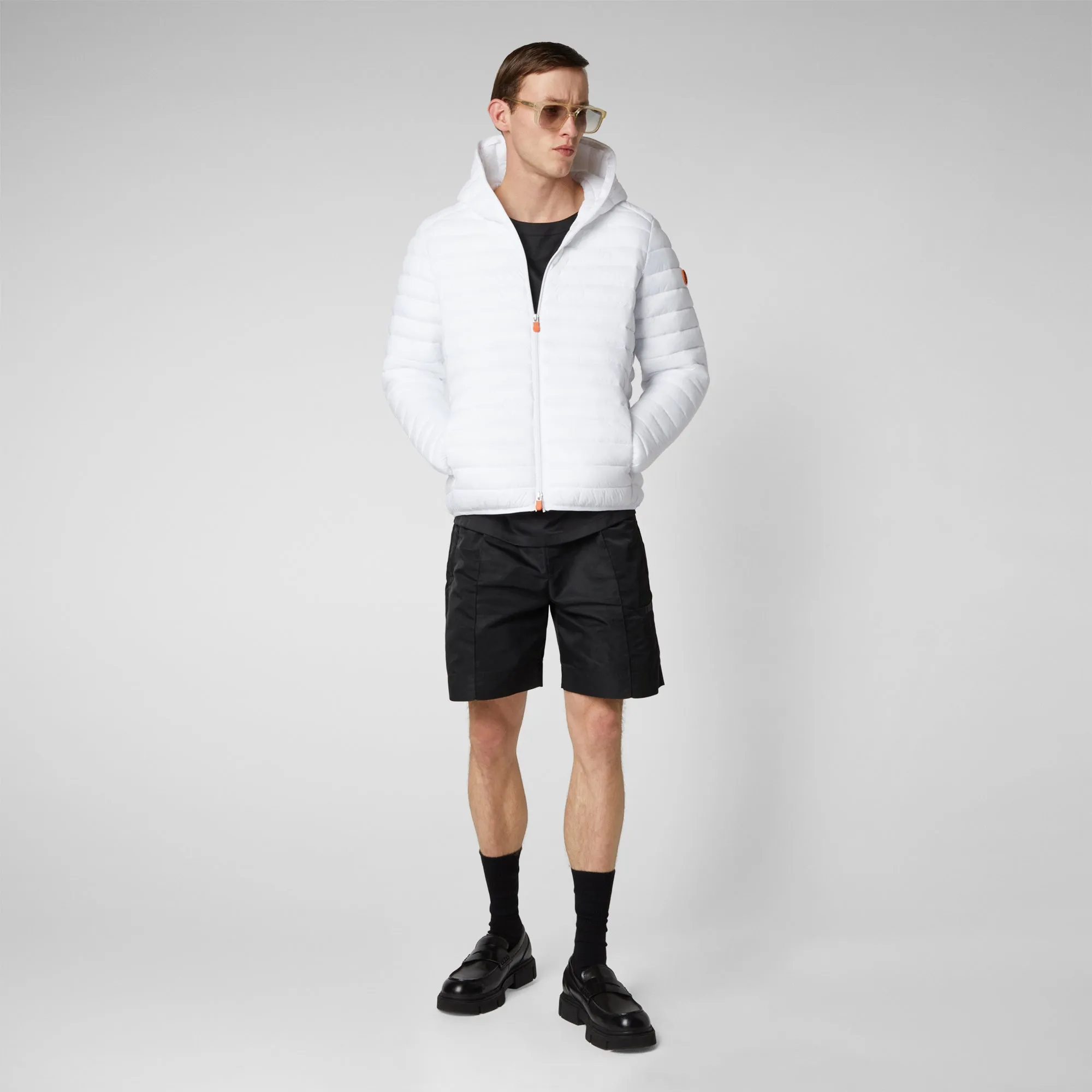 Man's animal free hooded puffer jacket Donald in white