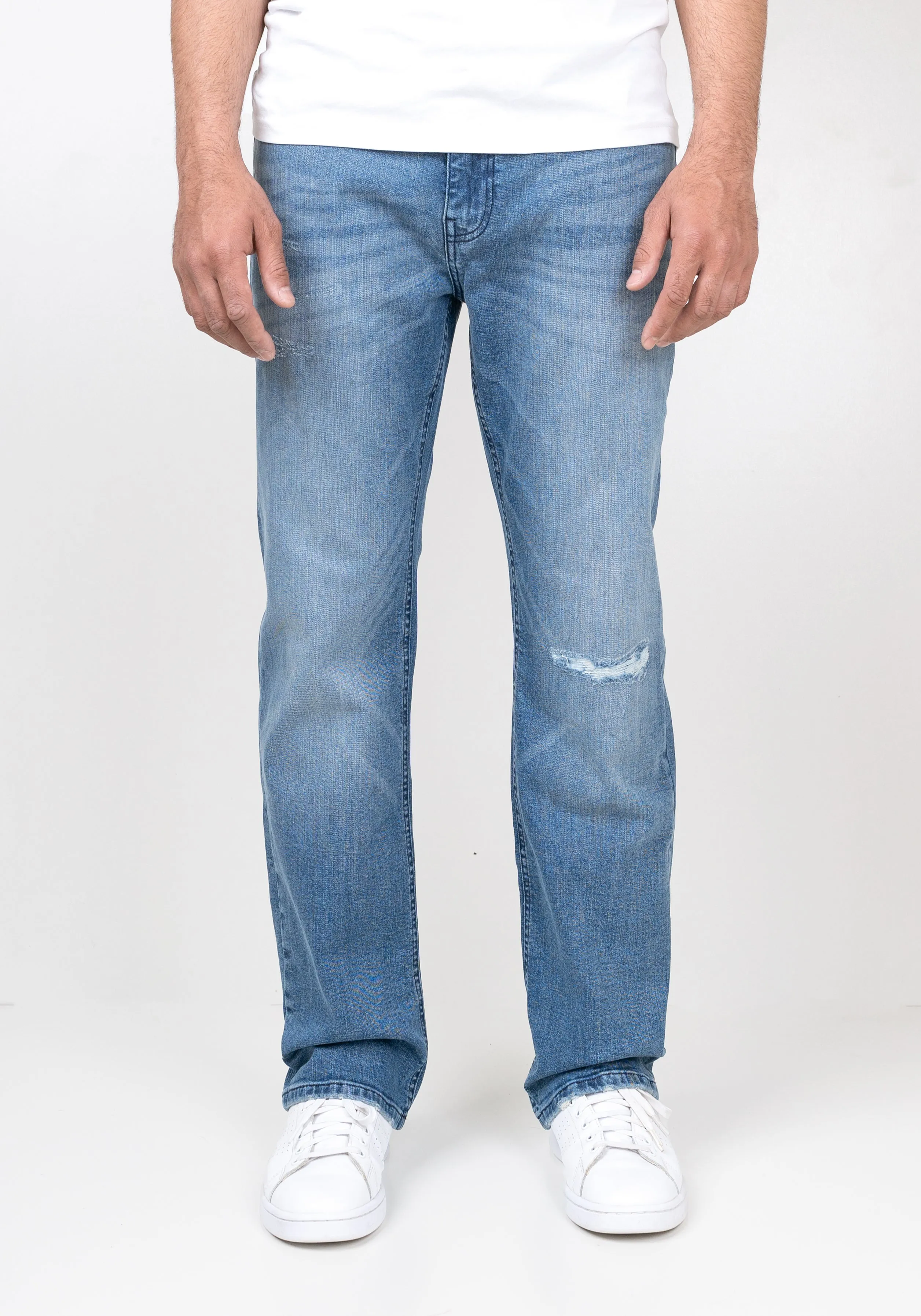 Medium Wash Slight Rip & Repair Straight Fit Jeans - Sage