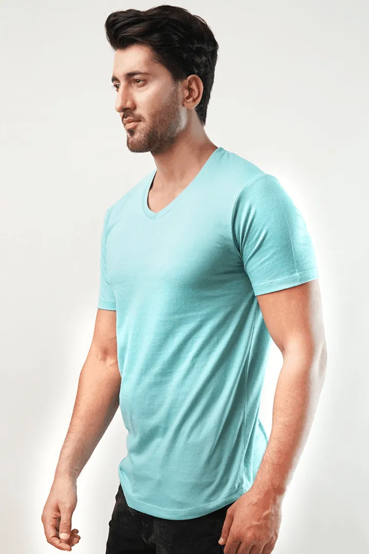 Melange V-Neck T-Shirt - Pastel Blue