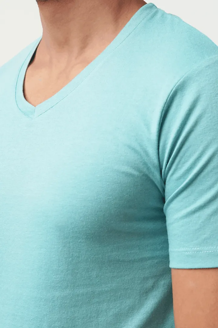 Melange V-Neck T-Shirt - Pastel Blue