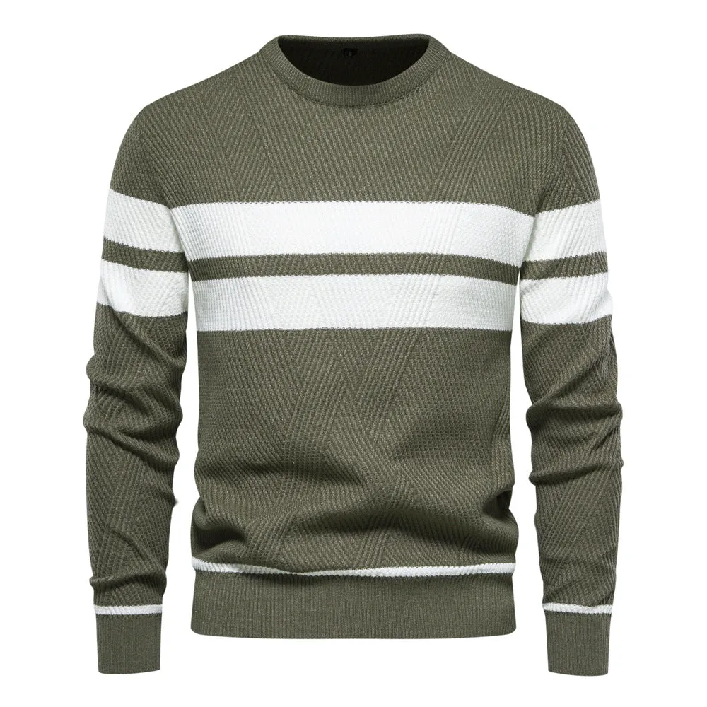 Men's O-Neck Patchwork Long-Sleeve Warm Slim Casual Fashion Sweater | 207