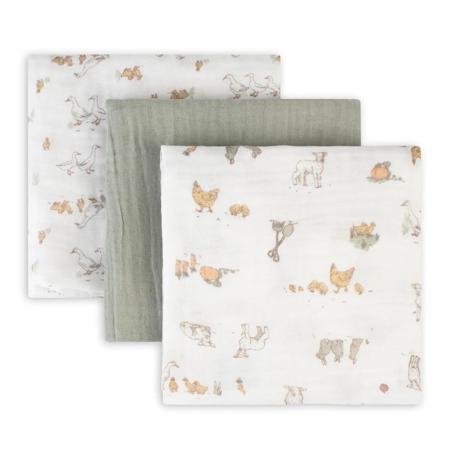 Muslin Swaddle 3pk - Farmyard Lamb