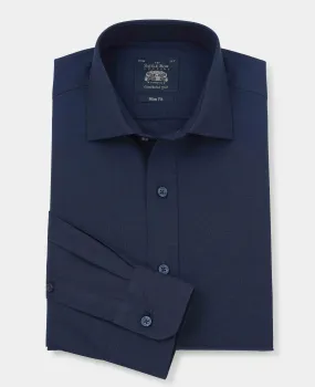 Navy End On End Slim Fit Formal Shirt - Single Cuff