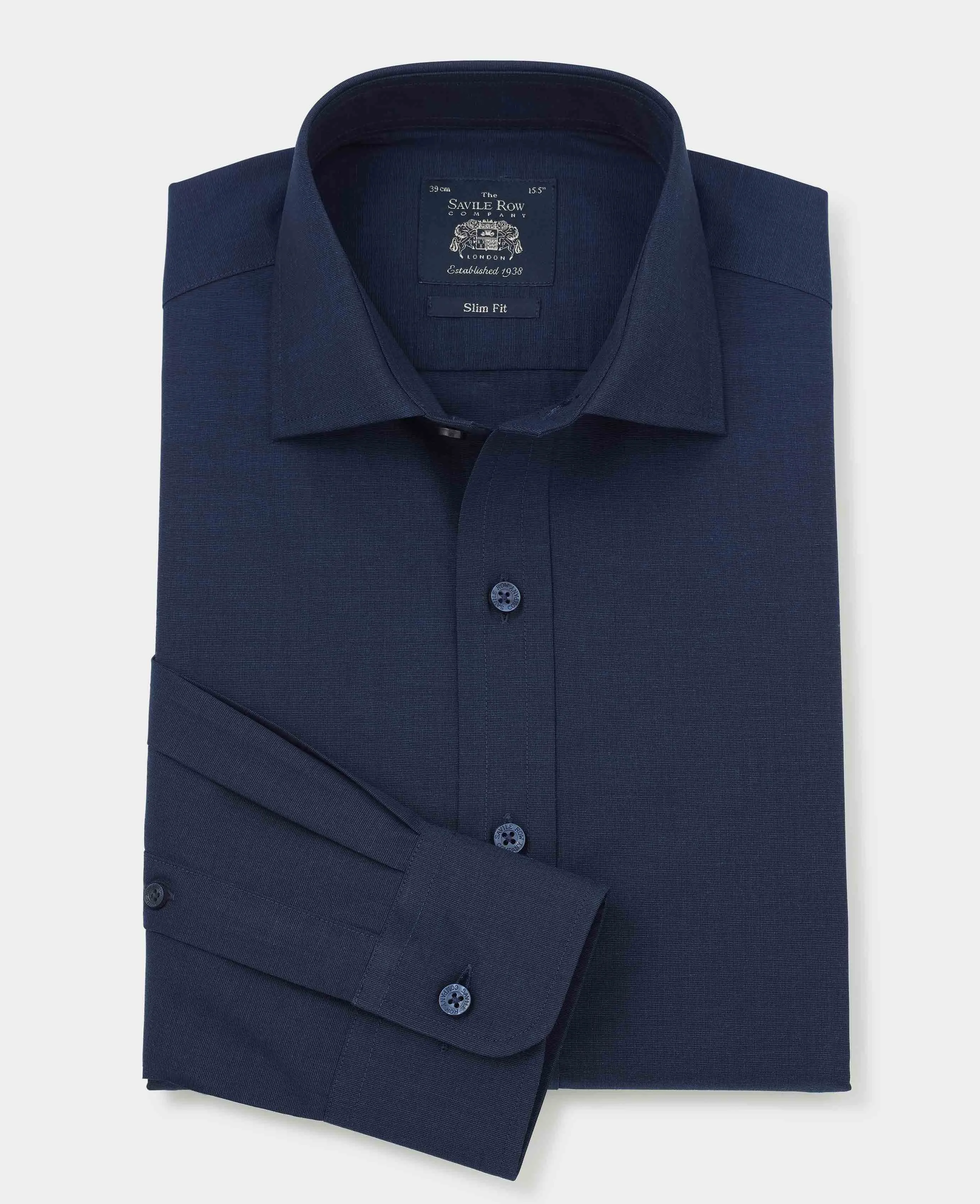 Navy End On End Slim Fit Formal Shirt - Single Cuff