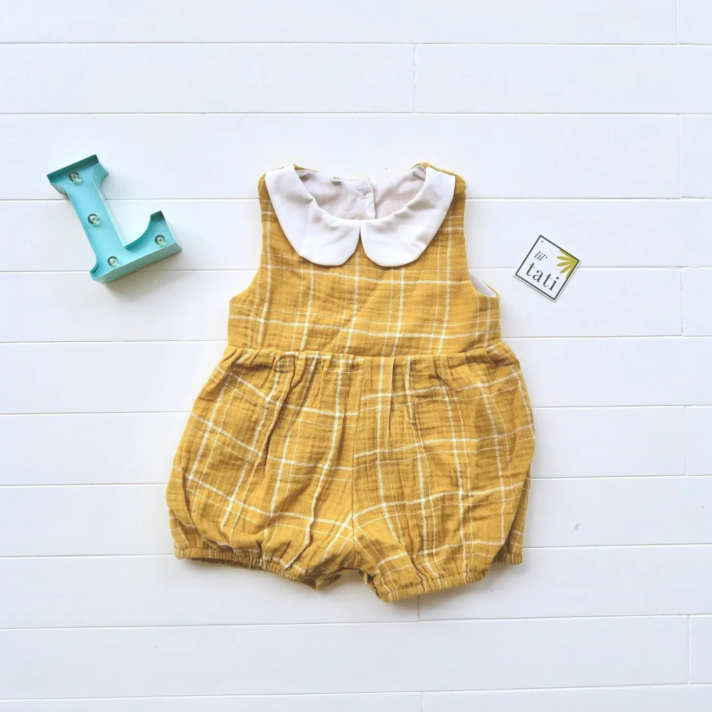 Orchid Playsuit - Collar in Mustard Checkered Crepe