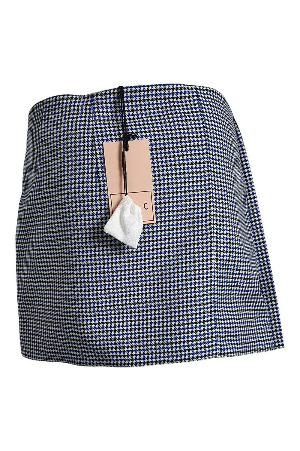 PLAN C Blue Dogtooth Check Cotton Micro Mini Skirt (IT 38)