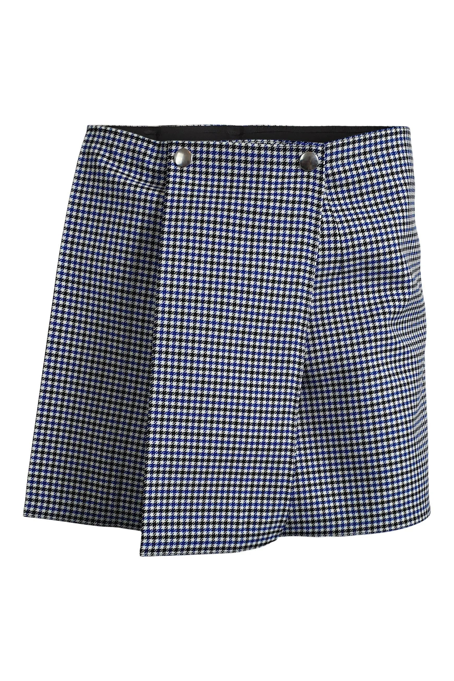 PLAN C Blue Dogtooth Check Cotton Micro Mini Skirt (IT 38)