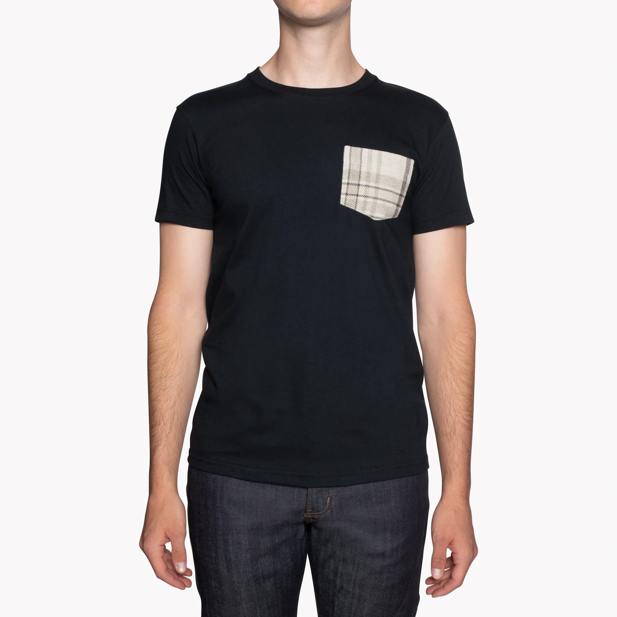 Pocket Tee - Black - Heavy Vintage Flannel - Pale Grey