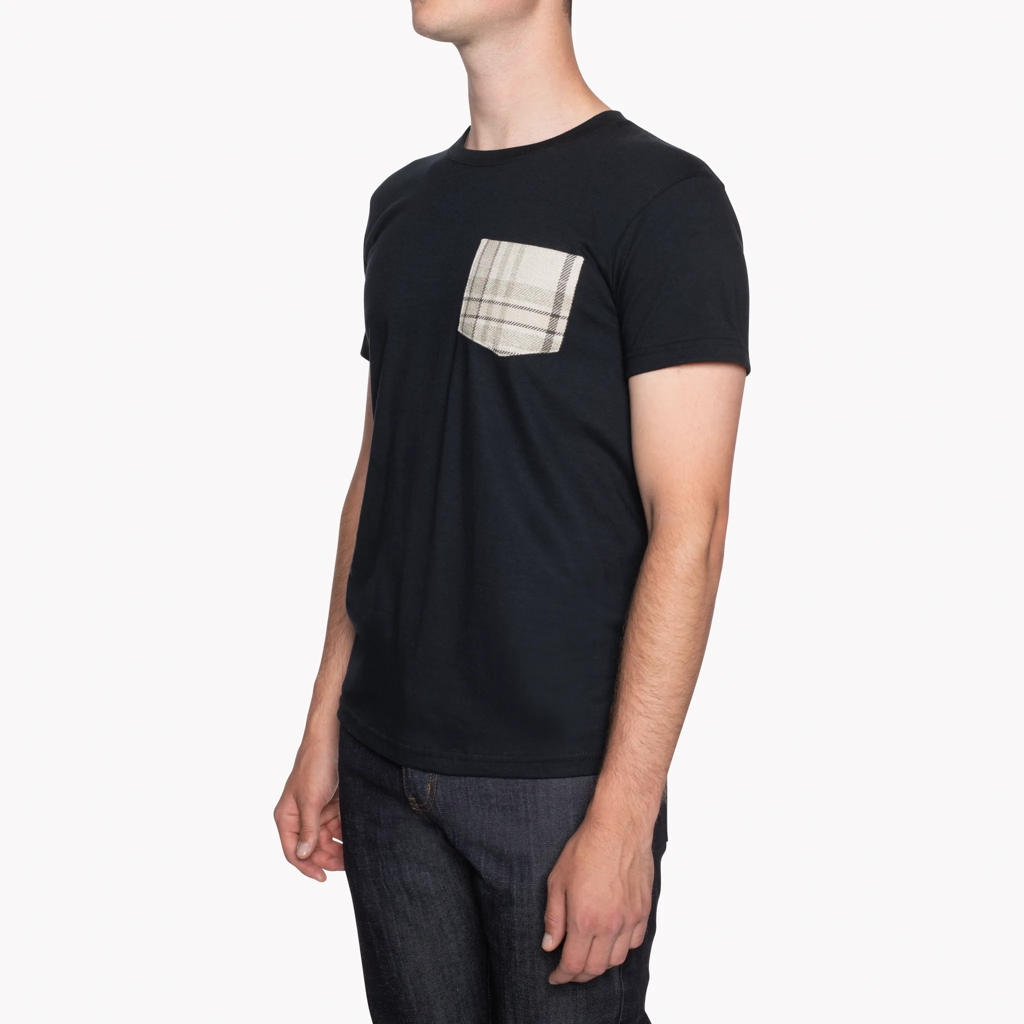 Pocket Tee - Black - Heavy Vintage Flannel - Pale Grey