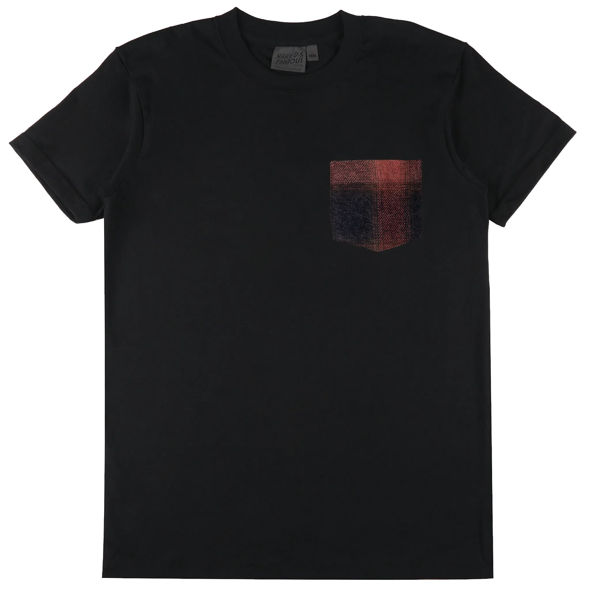 Pocket Tee - Black   Tweedy Cotton Vintage Brushed - Red