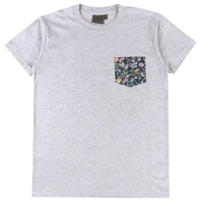 Pocket Tee - Heather Grey - Floral Painting - Navy