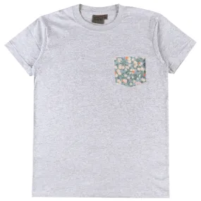 Pocket Tee - Heather Grey - Fruit Print - Cyan