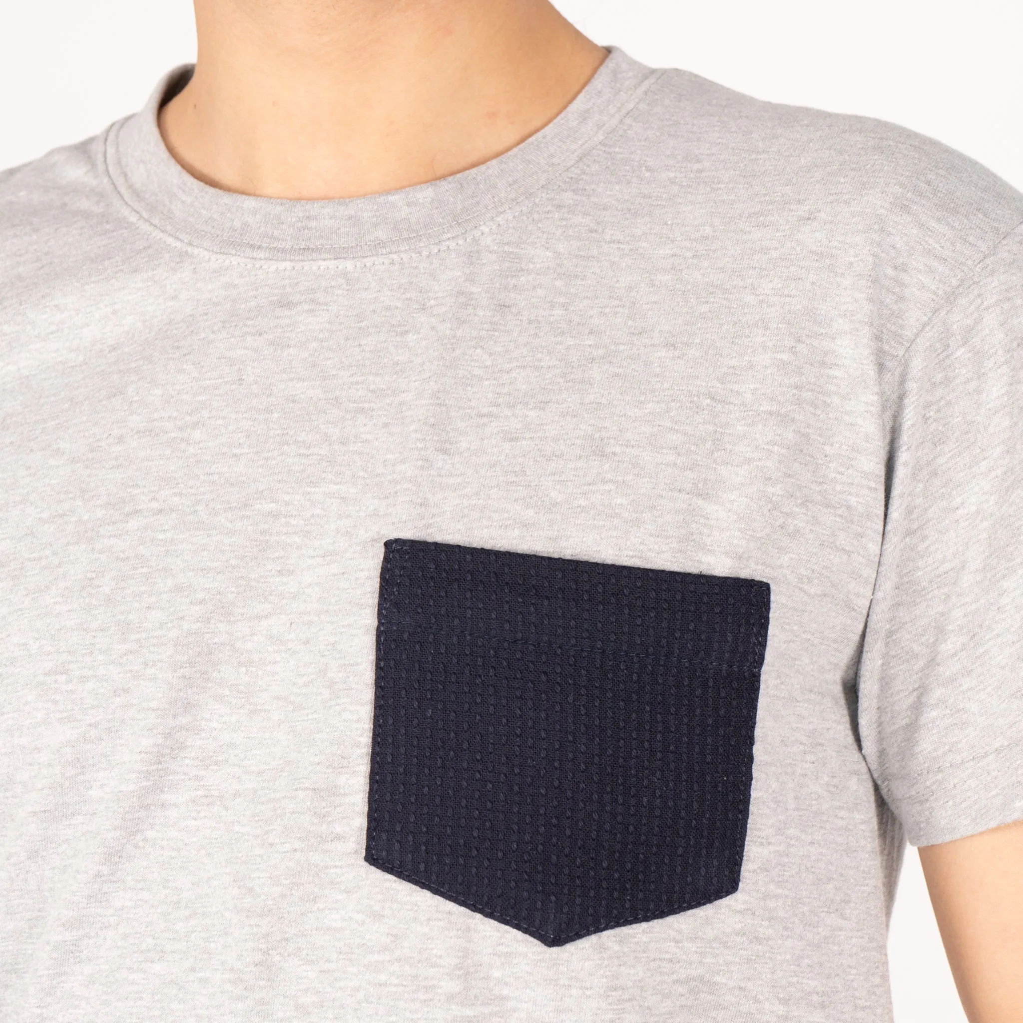 Pocket Tee - Heather Grey - Sashiko Double Gauze