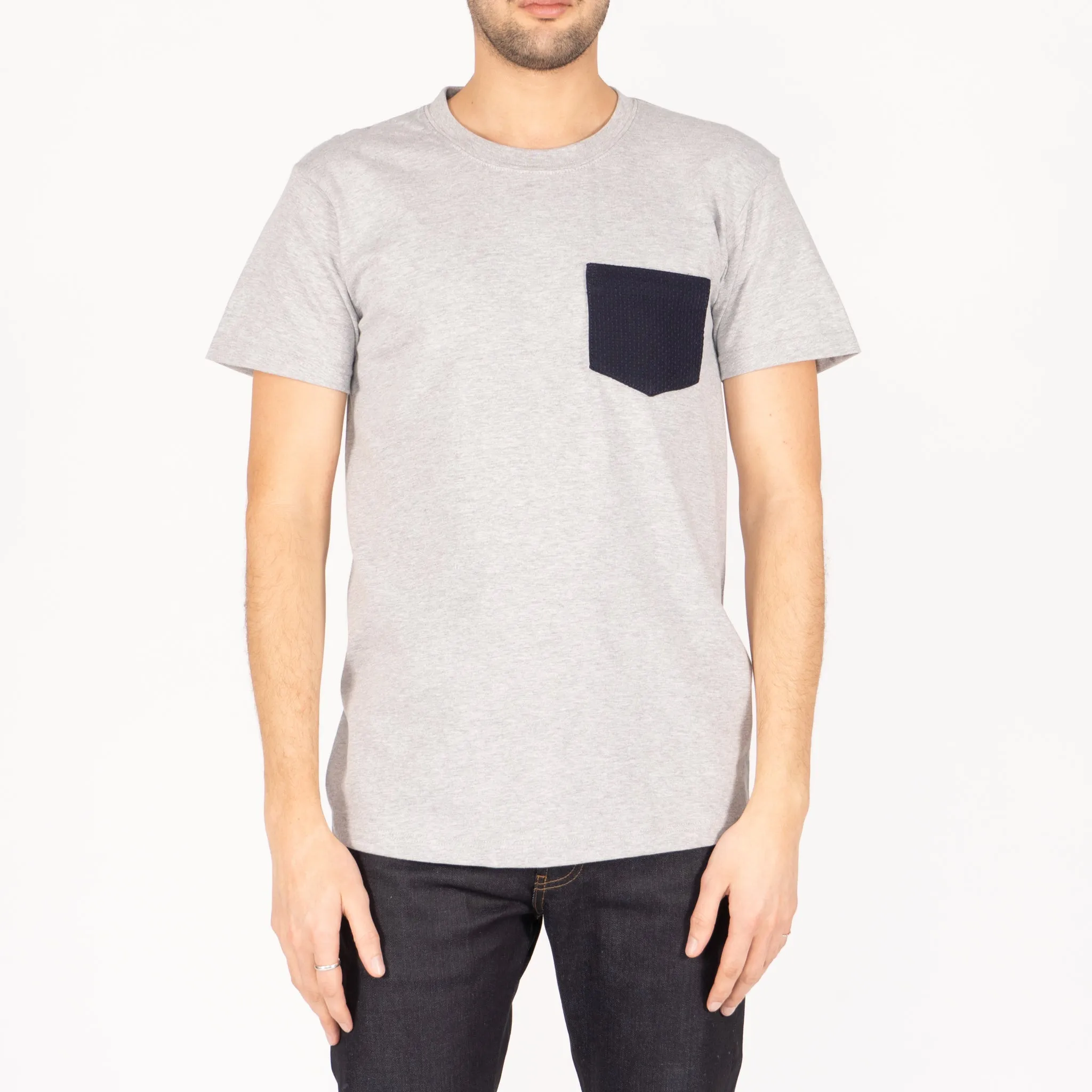 Pocket Tee - Heather Grey - Sashiko Double Gauze