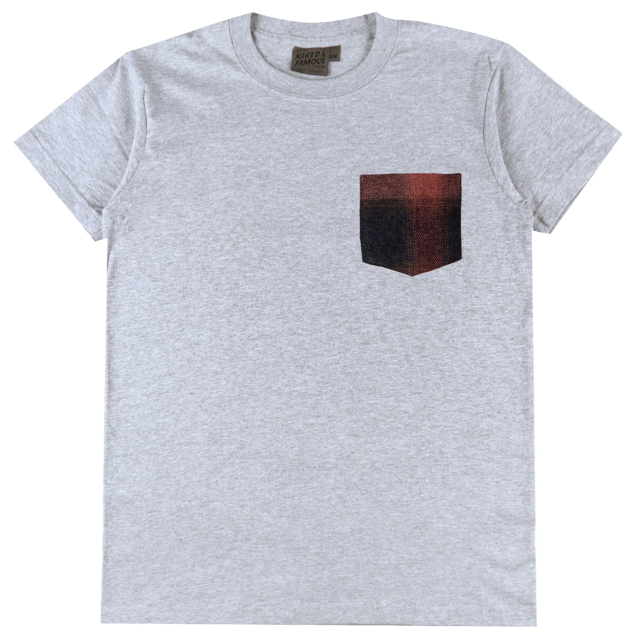 Pocket Tee - Heather Grey   Tweedy Cotton Vintage Brushed - Red