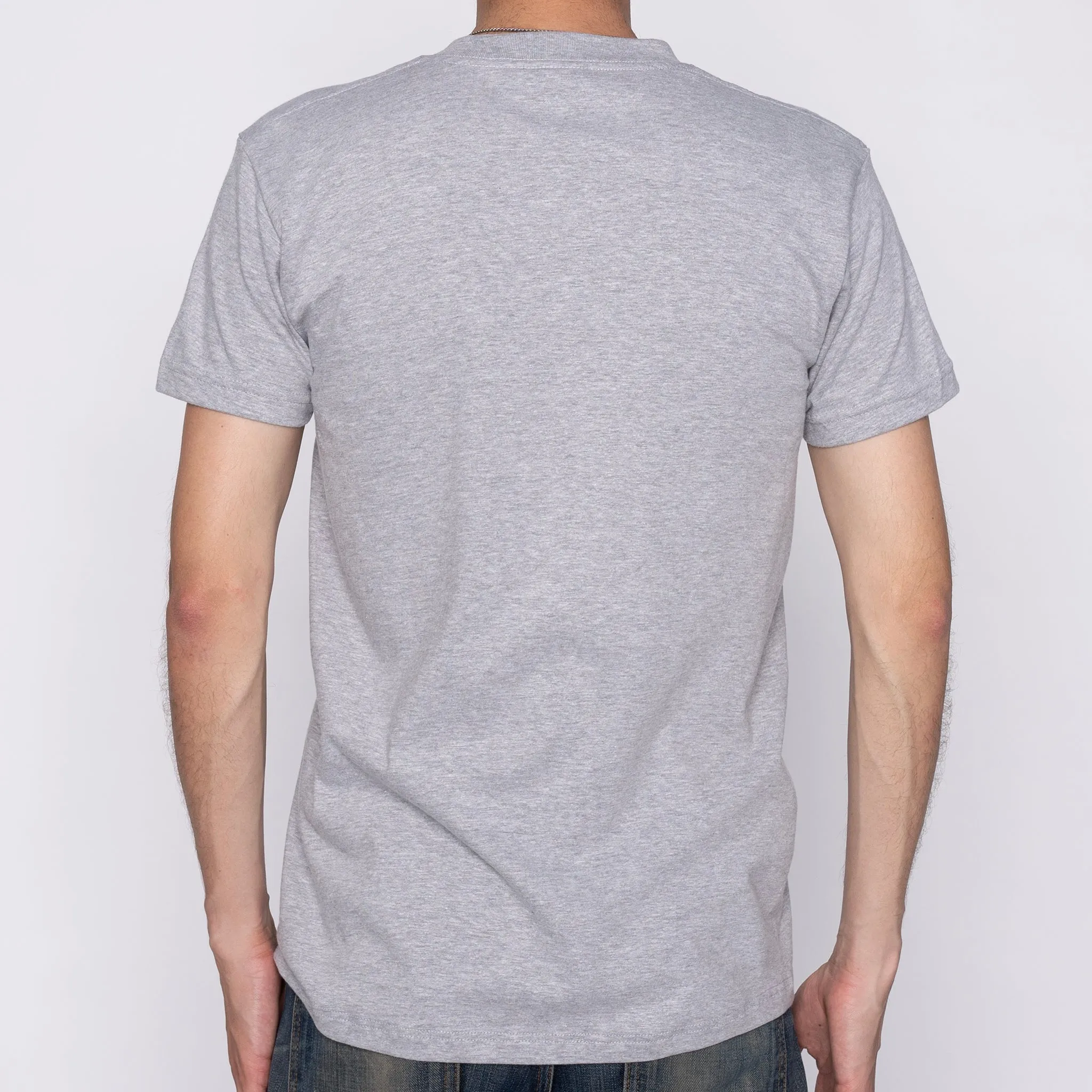 Pocket Tee - Heather Grey   Tweedy Cotton Vintage Brushed - Red