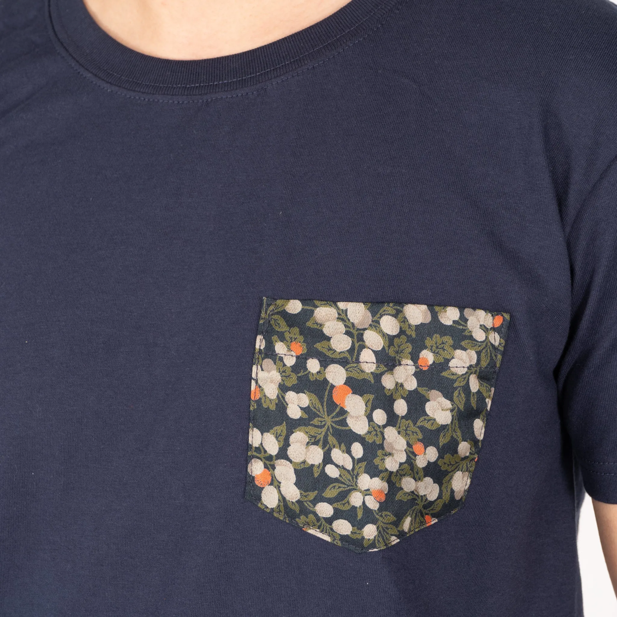 Pocket Tee - Navy - Fruit Print - Navy