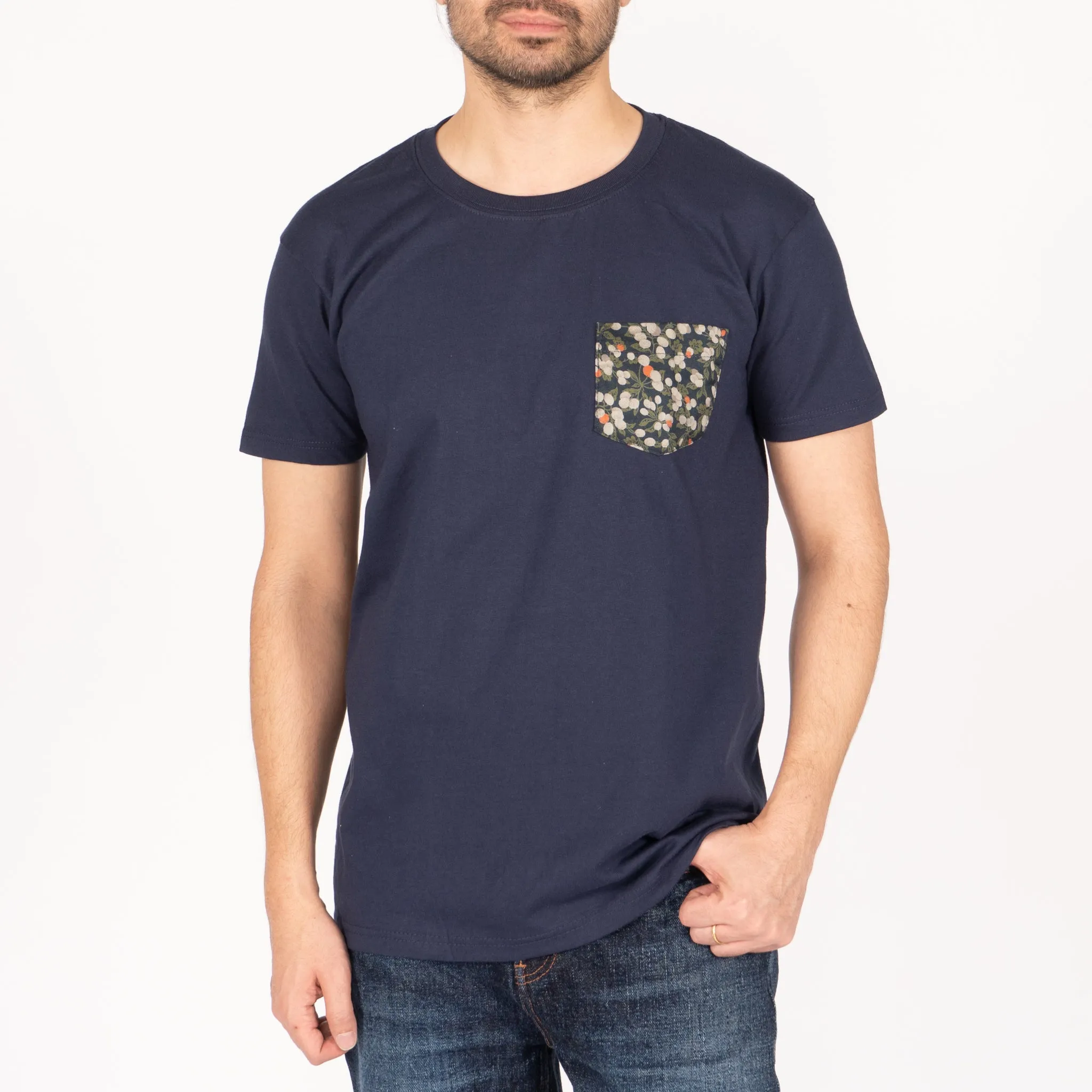 Pocket Tee - Navy - Fruit Print - Navy