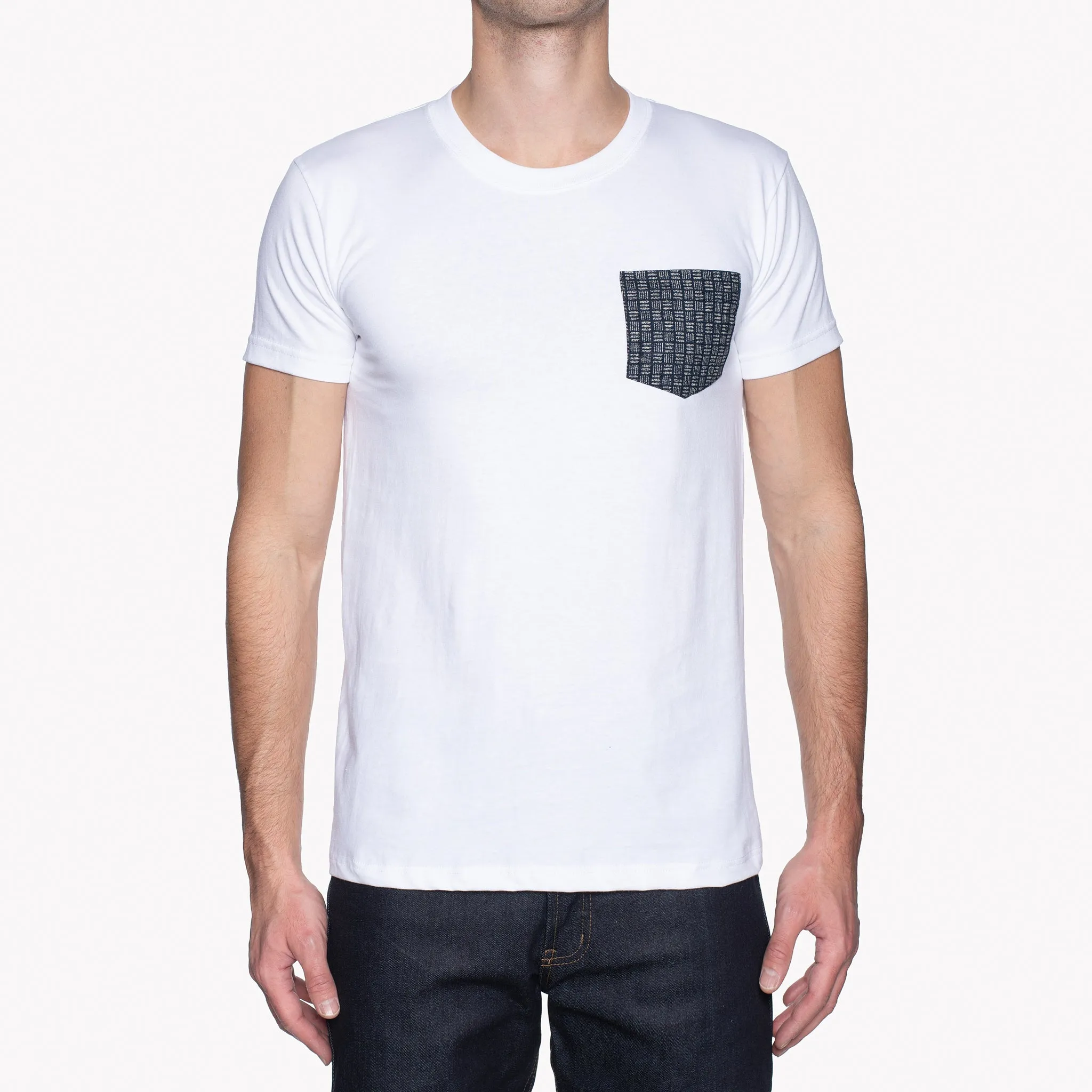 Pocket Tee - White   Kimono Print Basketweave