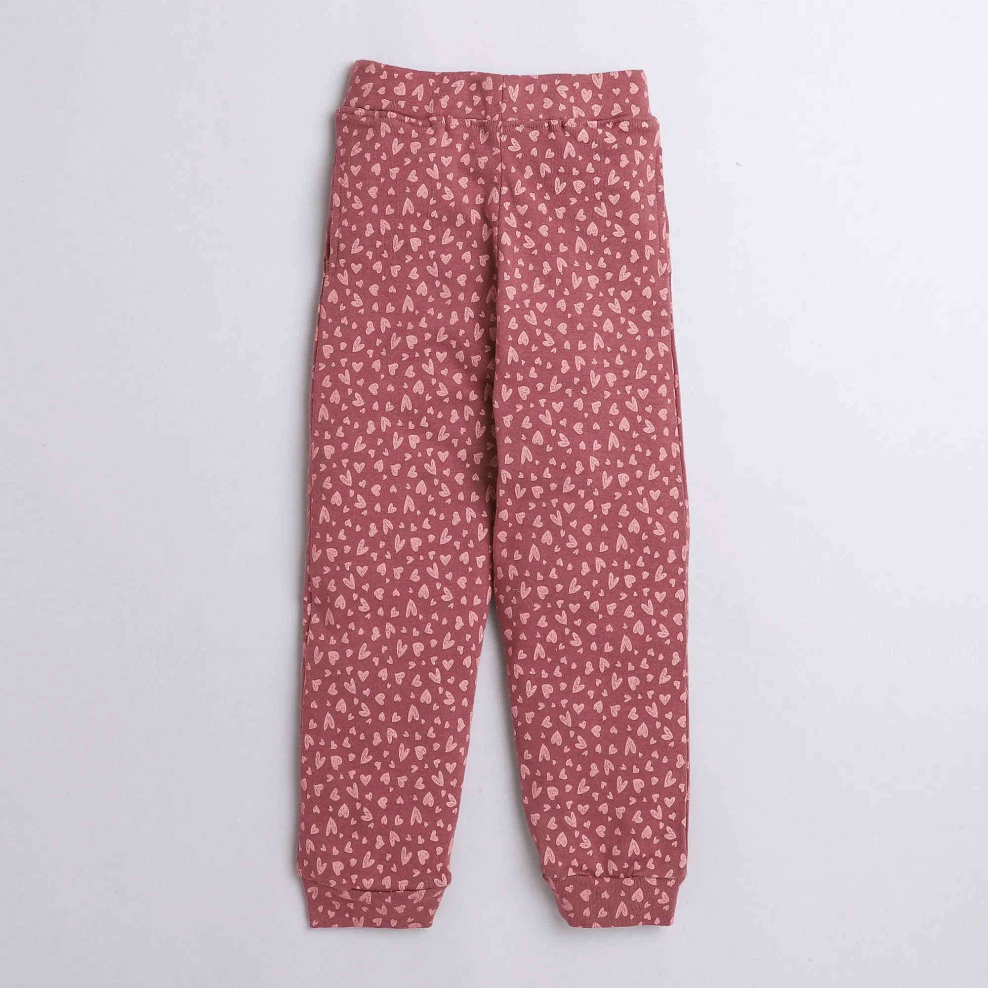 Polka Tots Full Sleeve Tshirt With Lounge Pants and head band - Dark Pink