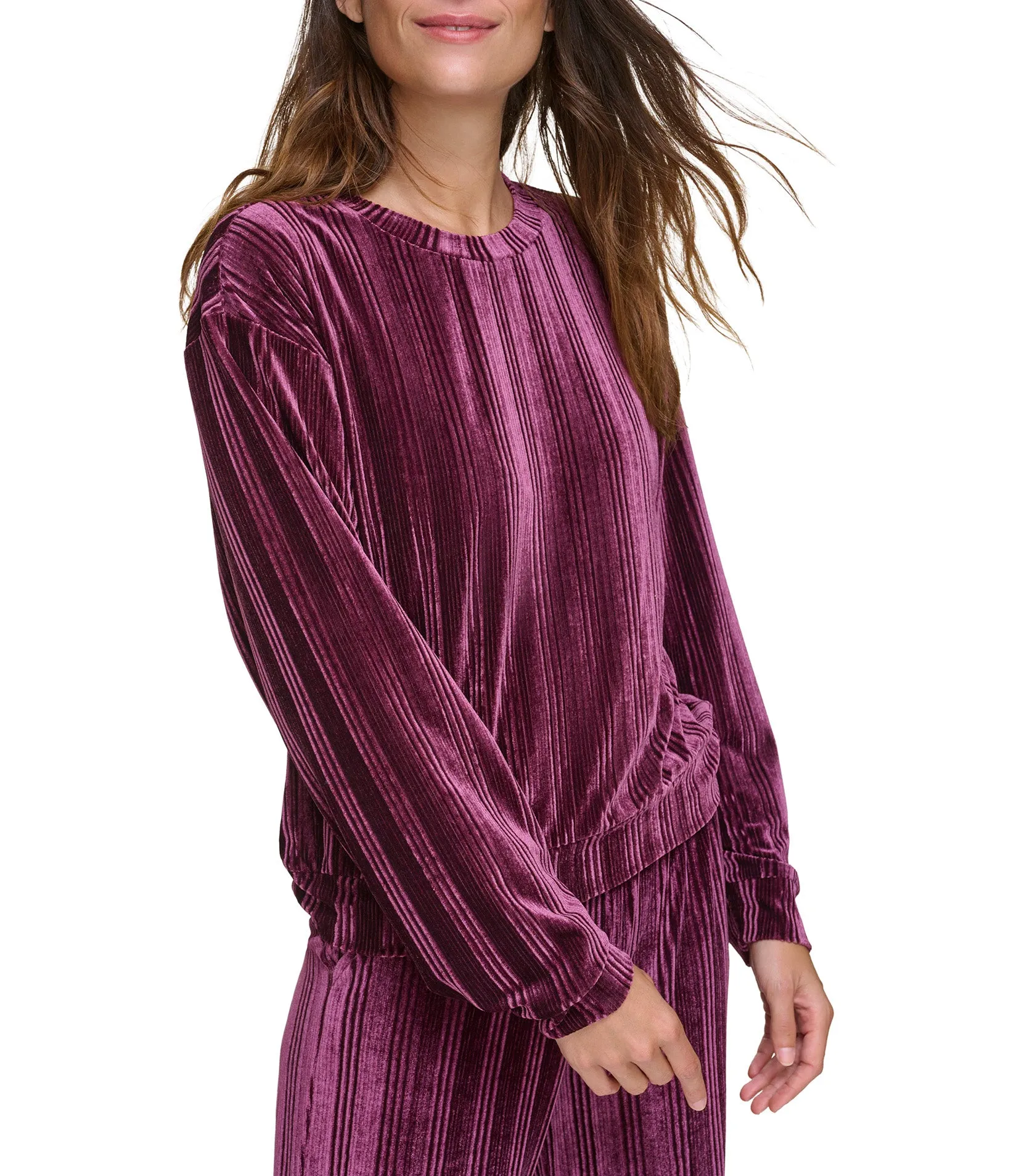 Ribbed Velvet Long Sleeve Top