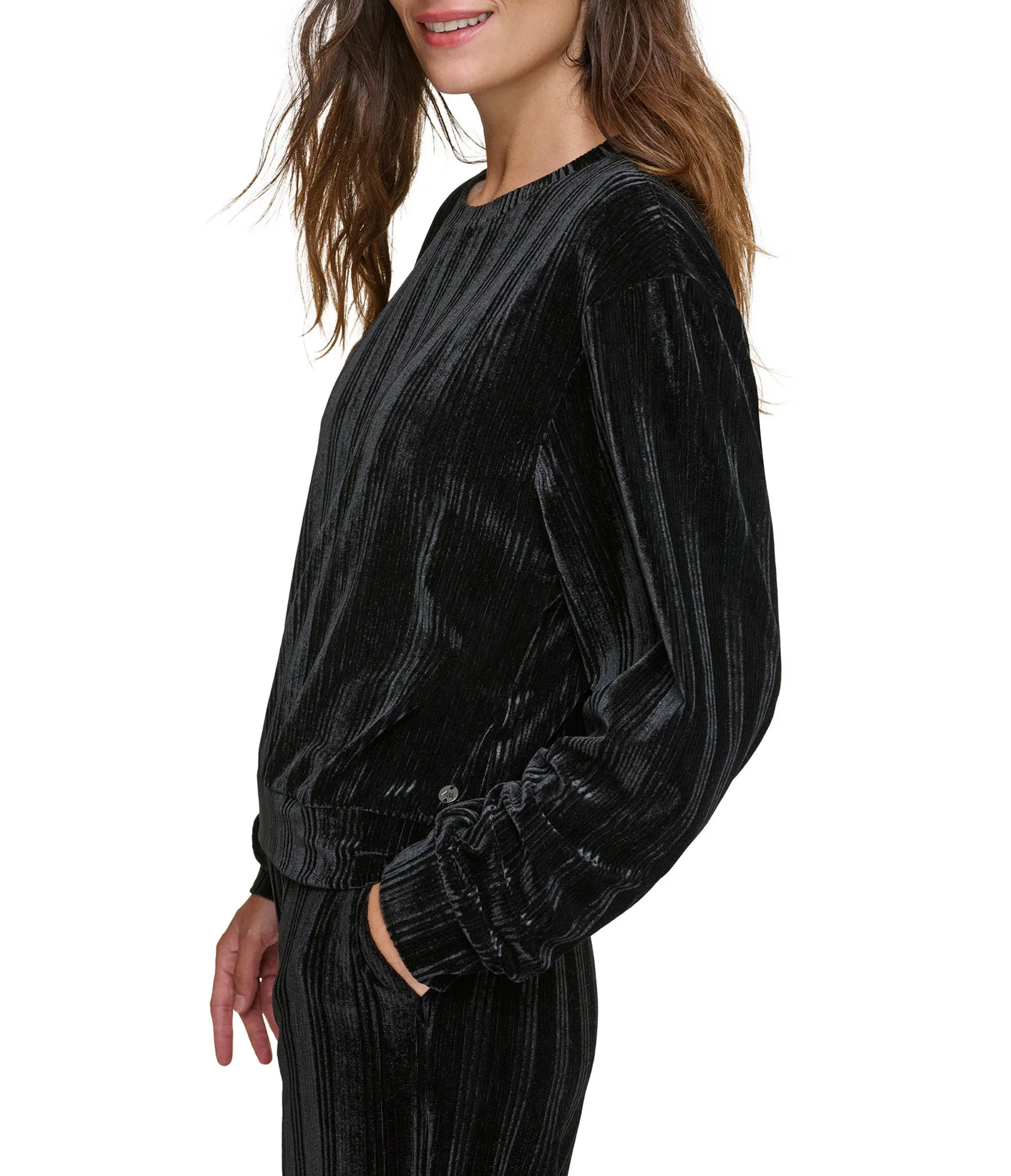 Ribbed Velvet Long Sleeve Top