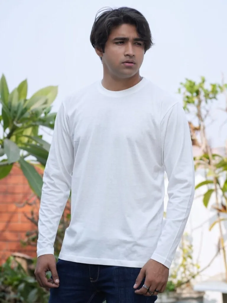 Round Neck White Full Sleeve