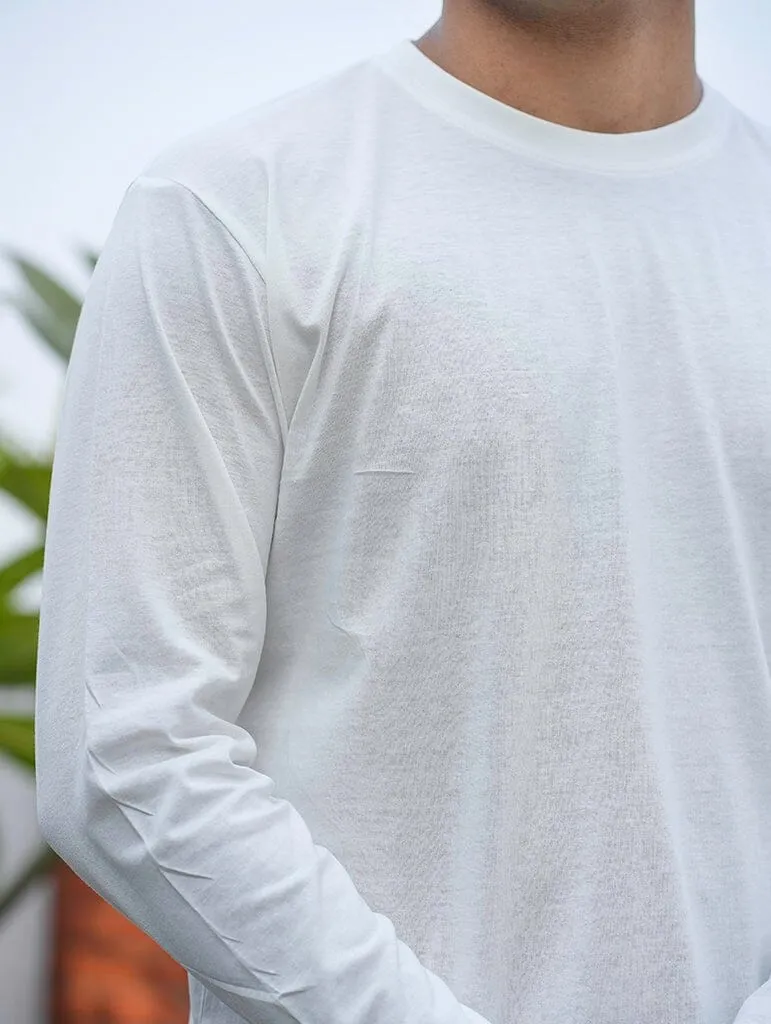 Round Neck White Full Sleeve