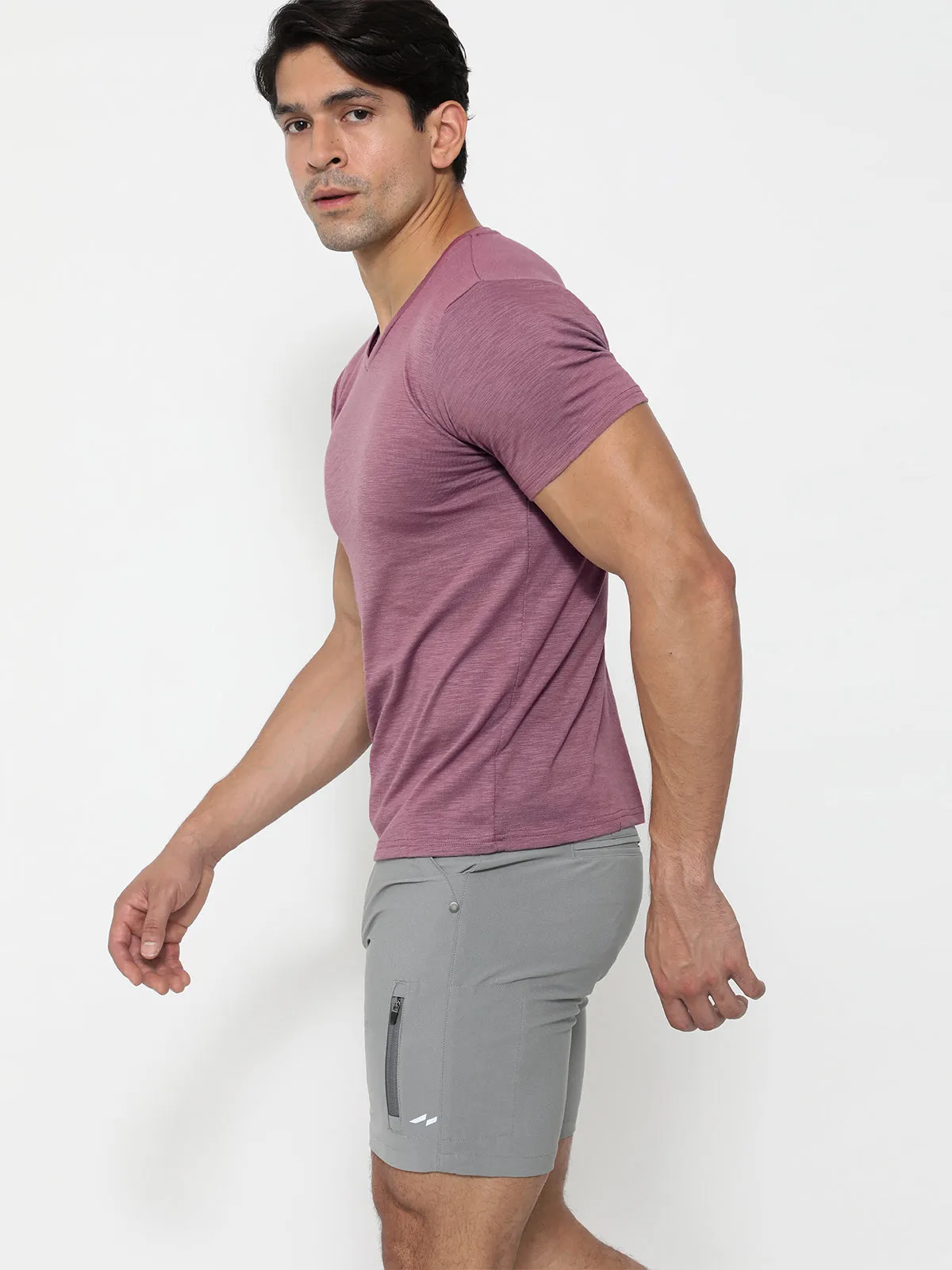 Slub V-neck T-shirt Berry