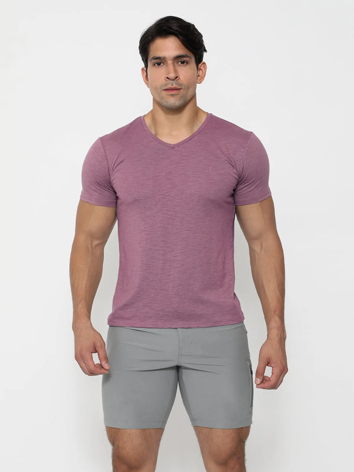 Slub V-neck T-shirt Berry