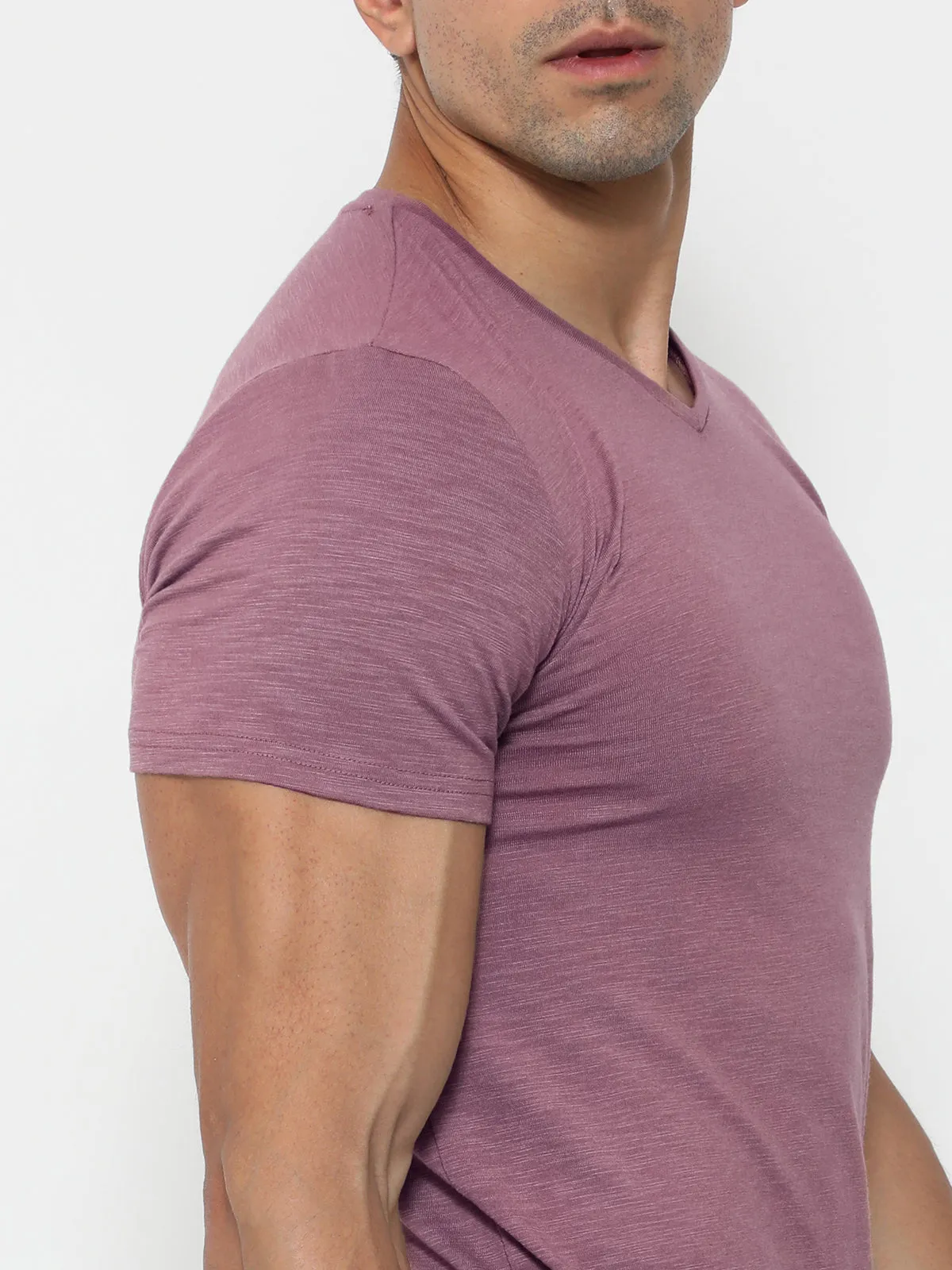 Slub V-neck T-shirt Berry