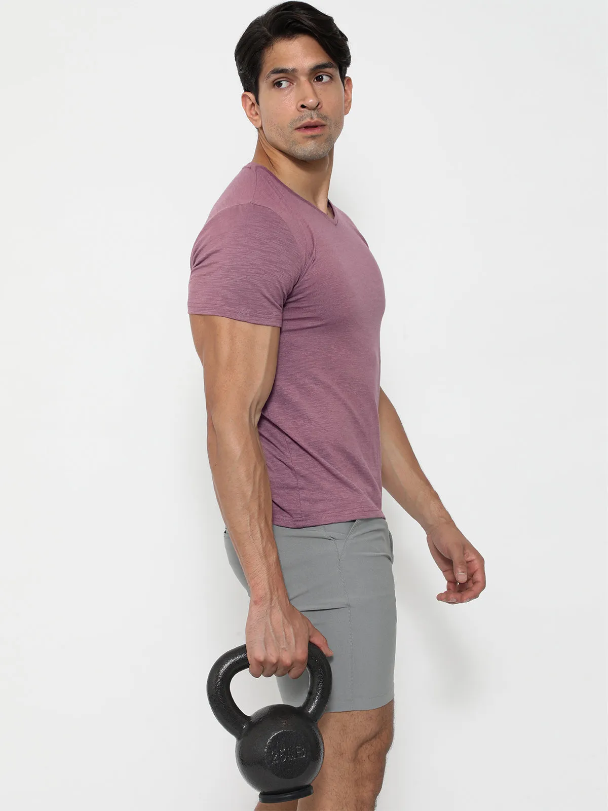 Slub V-neck T-shirt Berry