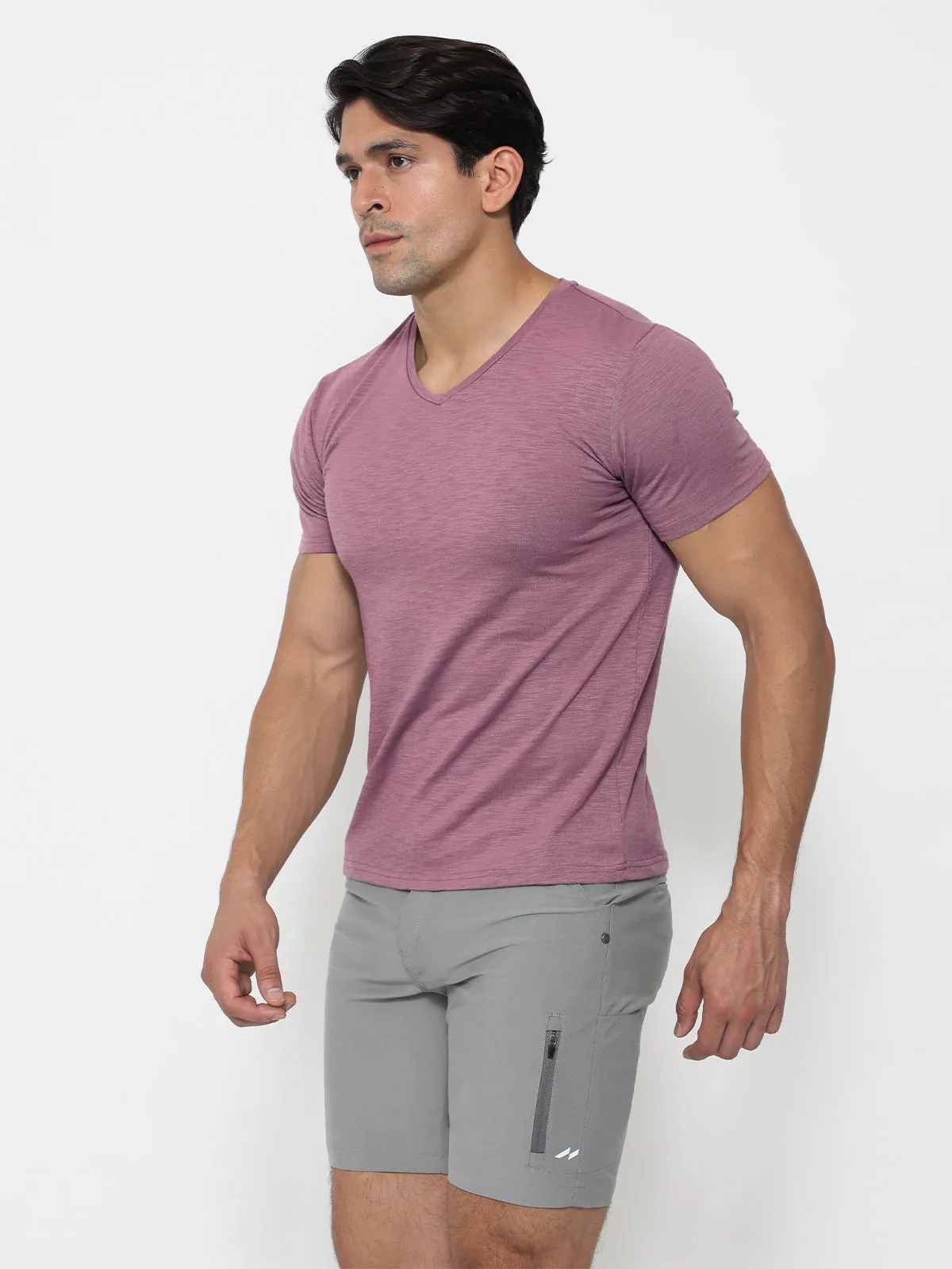 Slub V-neck T-shirt Berry