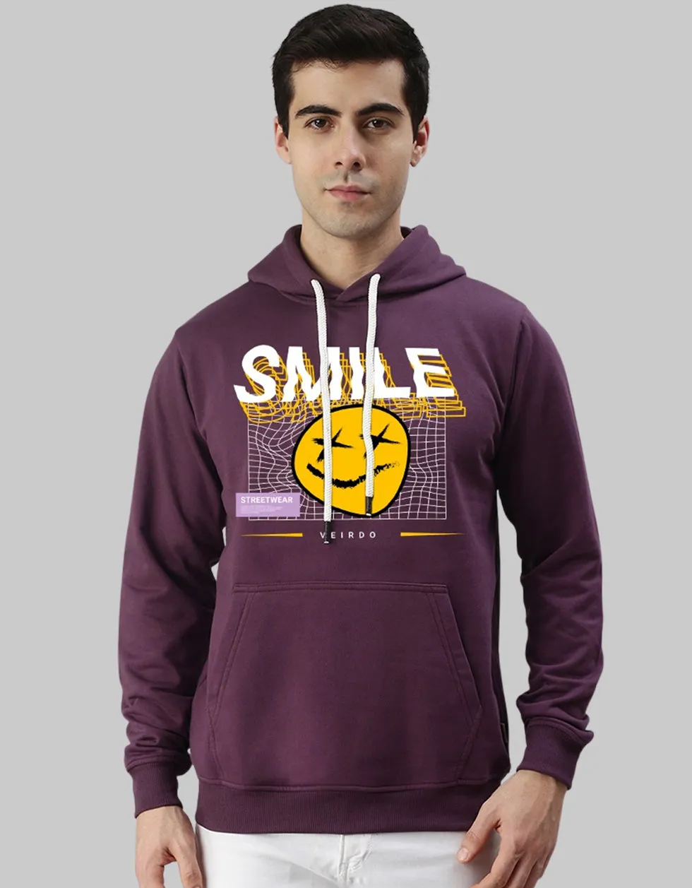 Smile Purple Front Typographic Printed Hoodie