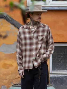 Sugar Cane, L/S Open Shirt, Brown Omble Check