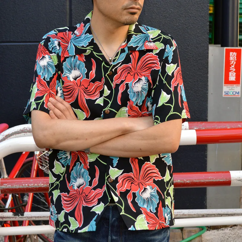 SUN SURF "SS39217" RAYON HAWAIIAN SHIRT ALOHA "CATTLEYA ORCHID"