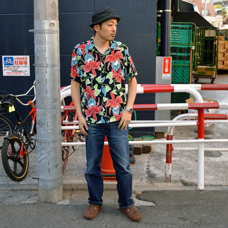 SUN SURF "SS39217" RAYON HAWAIIAN SHIRT ALOHA "CATTLEYA ORCHID"