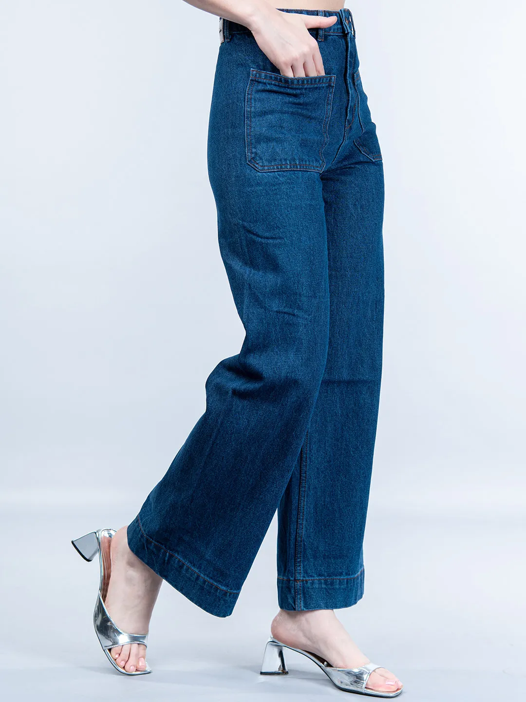 Two Pocket Dark Blue Flared Jeans