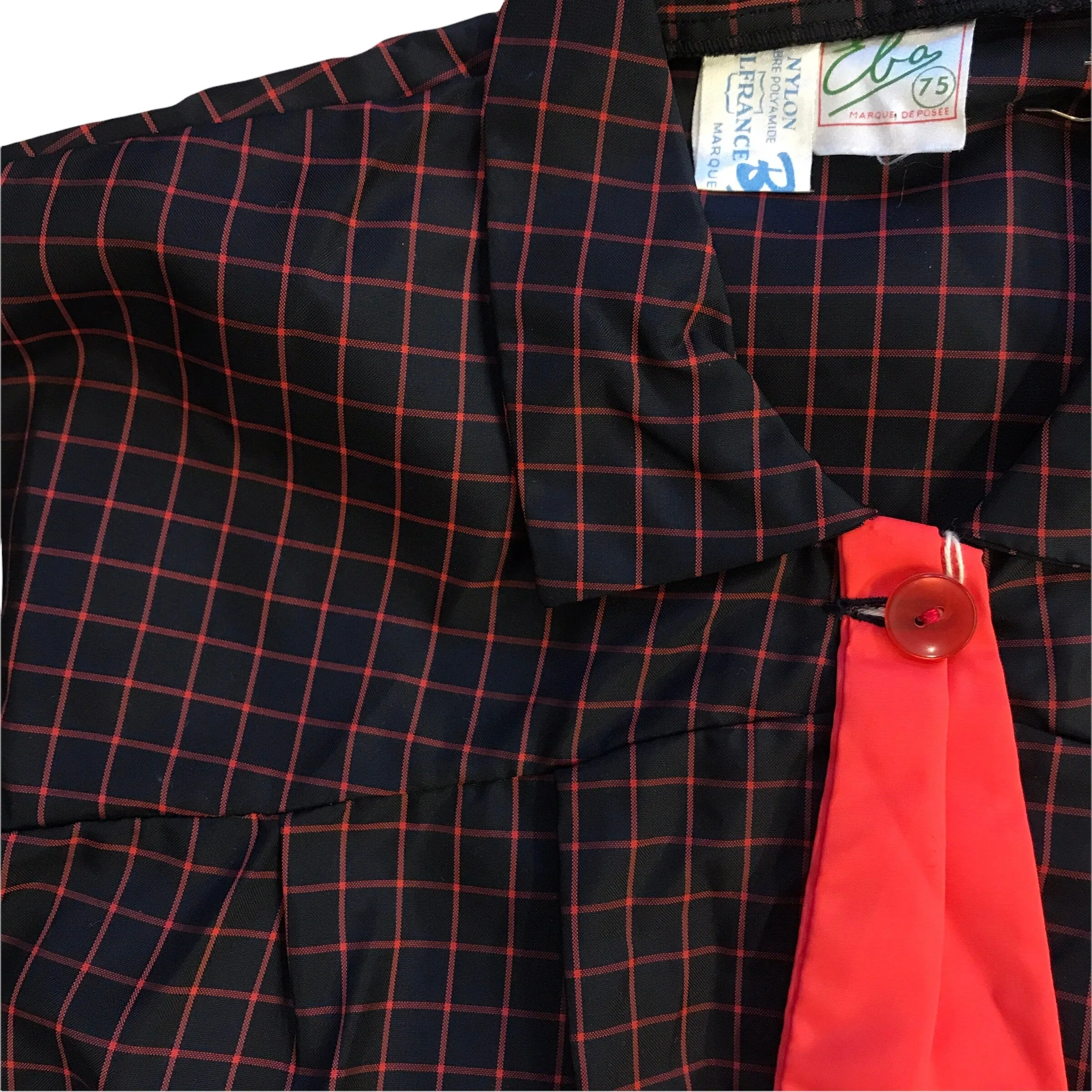 Vintage 1960's Red / Black  Check  Nylon Dress / Blouse  / 10-12Y