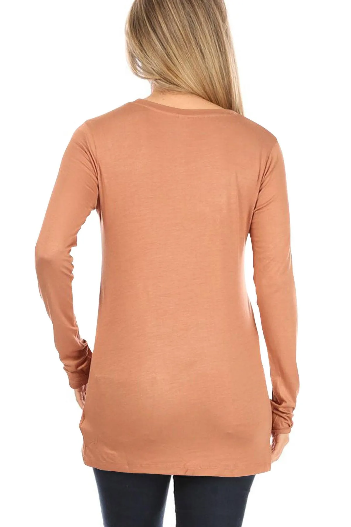 Women's Casual Long Sleeve Solid Stretch Relaxed Fit Basic Pull On T-Shirts Tunic Top