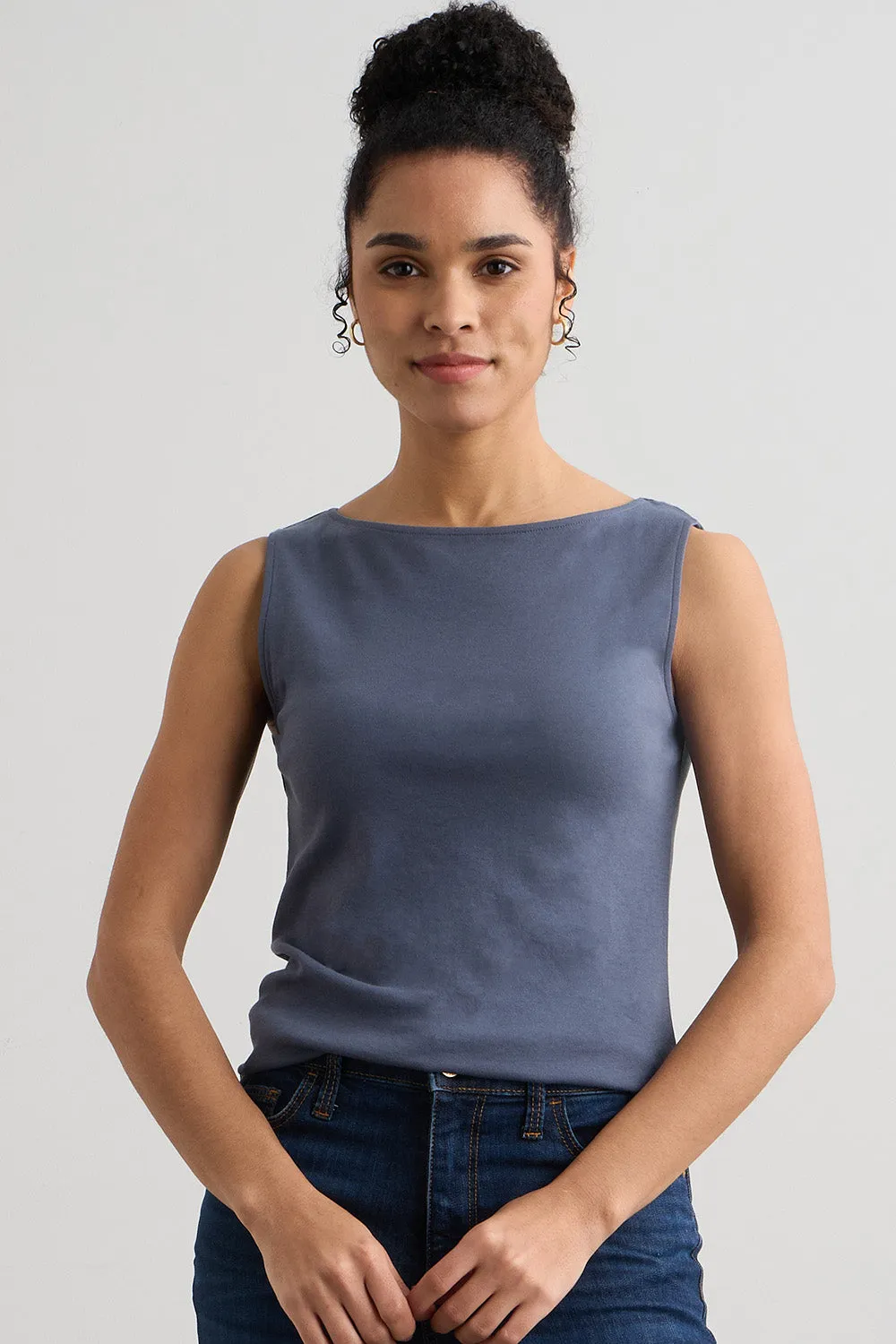 Women's Luxe 100% Organic Cotton Sleeveless Boat Neck Tee