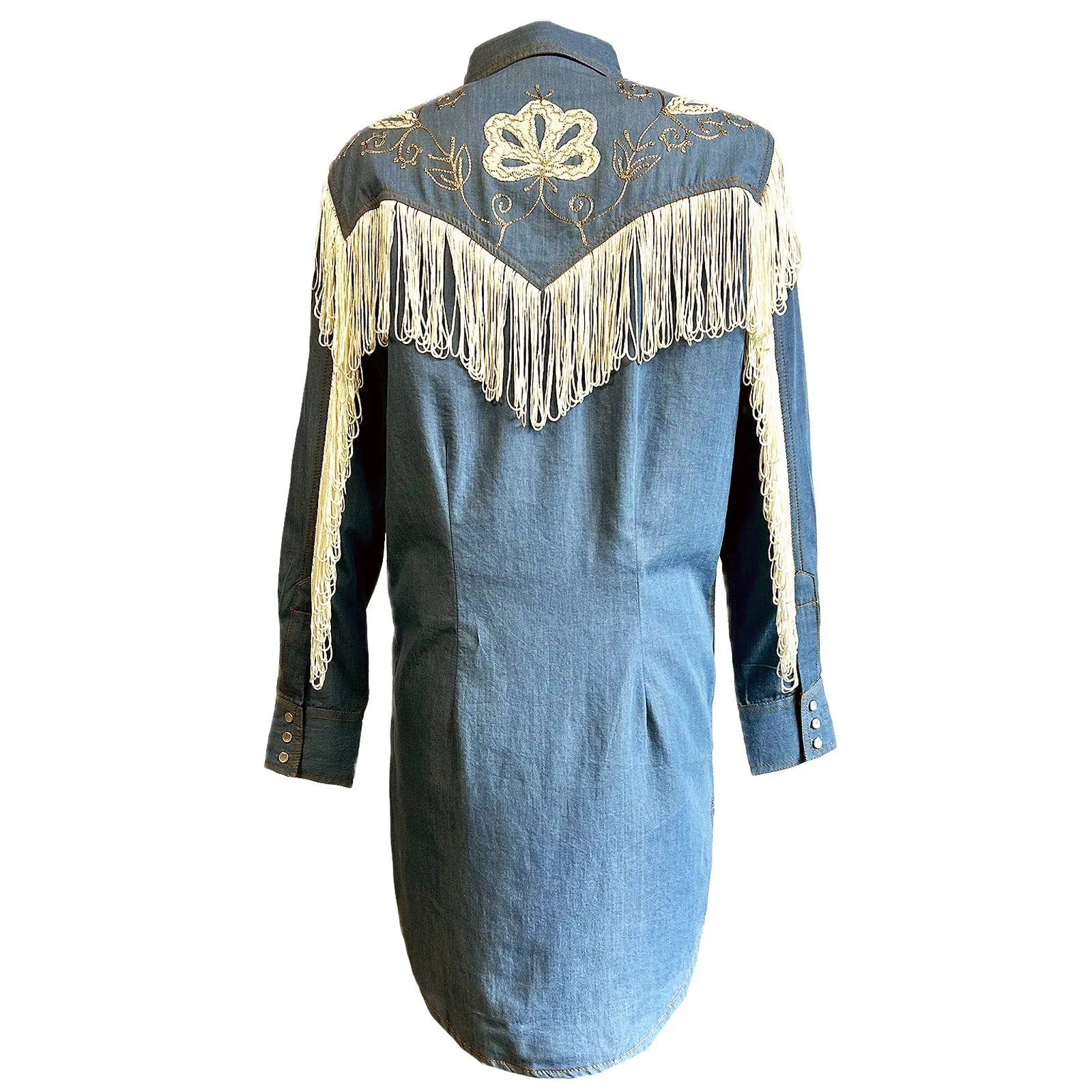 Women's Vintage Fringe Denim Embroidered Western Dress