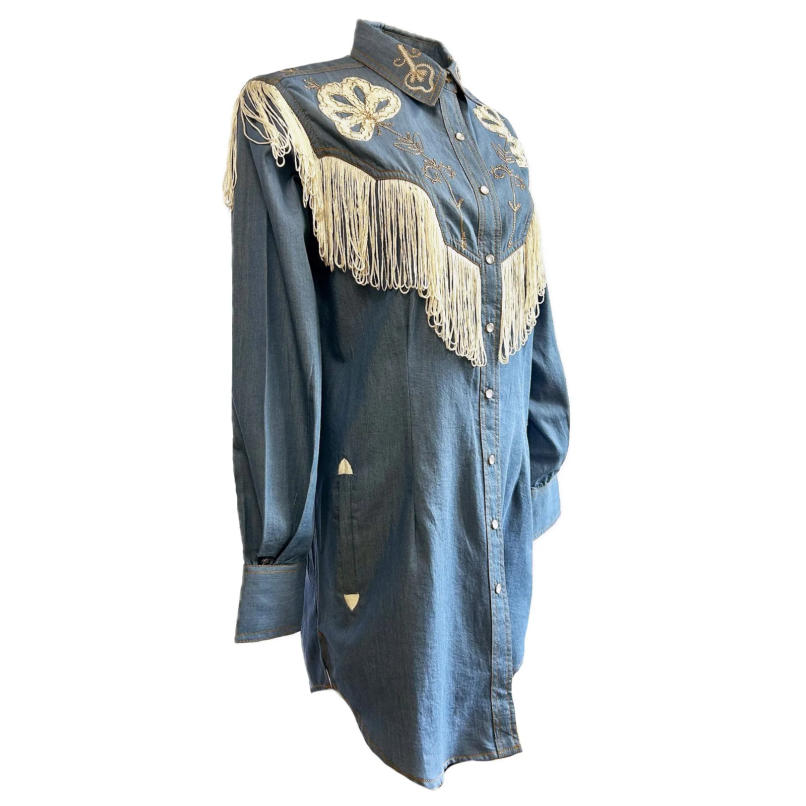 Women's Vintage Fringe Denim Embroidered Western Dress