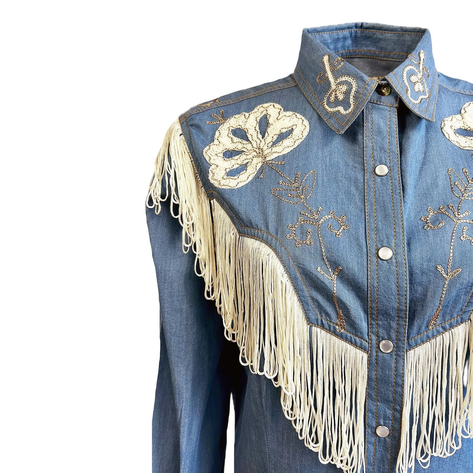 Women's Vintage Fringe Denim Embroidered Western Dress