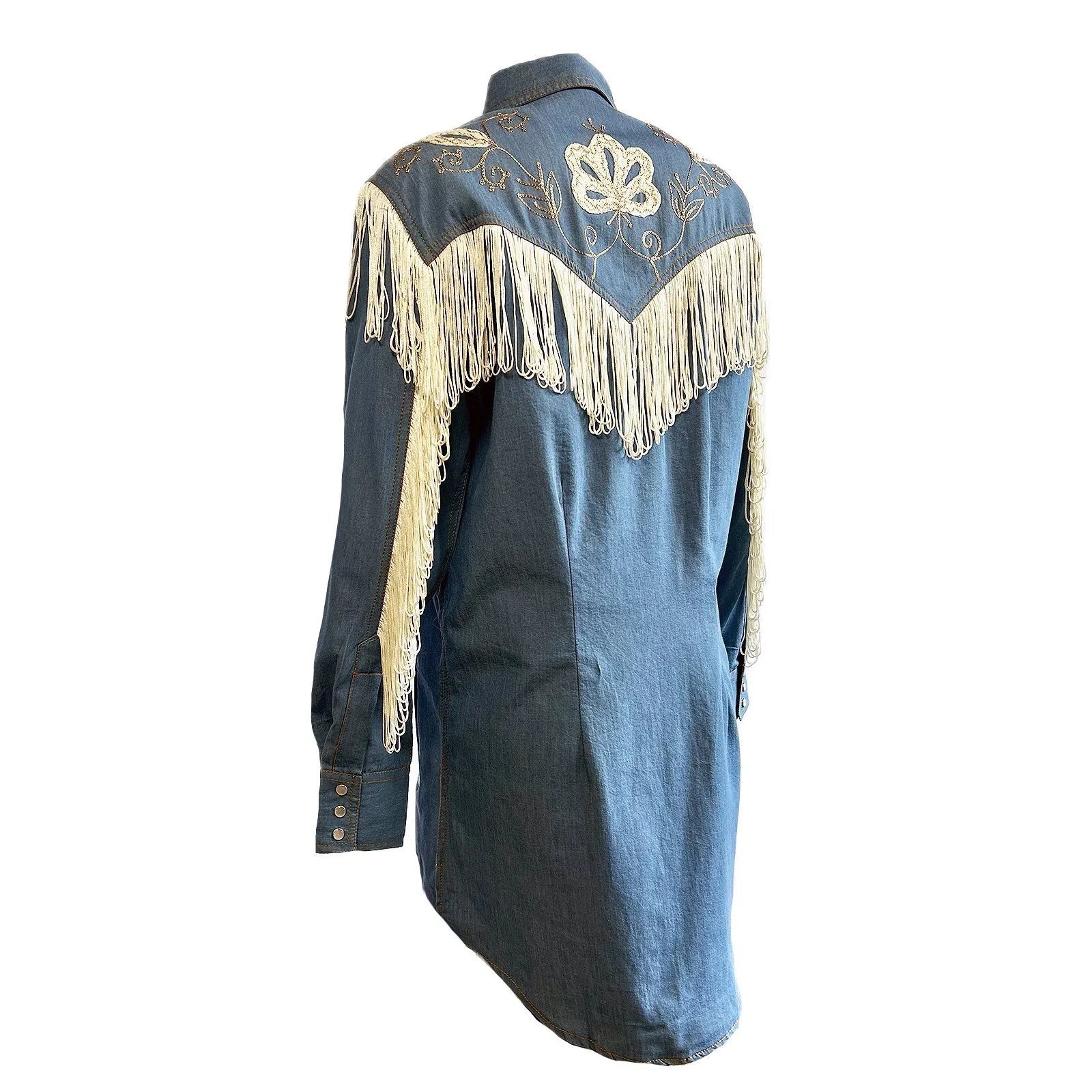 Women's Vintage Fringe Denim Embroidered Western Dress